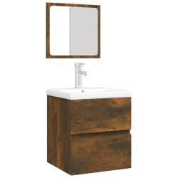 Armoire lavabo de salle de bain et bassin et miroir Chêne fumé 