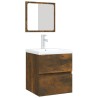 Armoire lavabo de salle de bain et bassin et miroir Chêne fumé 