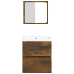 Armoire lavabo de salle de bain et bassin et miroir Chêne fumé 