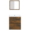 Armoire lavabo de salle de bain et bassin et miroir Chêne fumé 