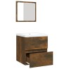 Armoire lavabo de salle de bain et bassin et miroir Chêne fumé 