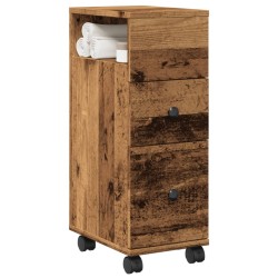 Meuble étroit de salle de bain à roulettes vieux bois 