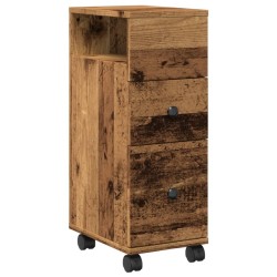 Meuble étroit de salle de bain à roulettes vieux bois 