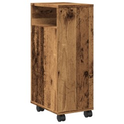 Meuble étroit de salle de bain à roulettes vieux bois 