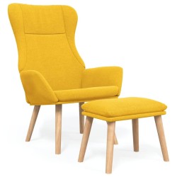 Chaise de relaxation avec repose-pied Jaune moutarde Tissu 