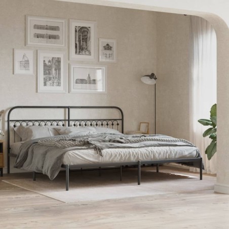 Cadre de lit métal sans matelas avec tête de lit noir 200x200cm 
