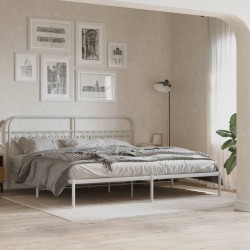 Cadre de lit métal sans matelas et tête de lit blanc 200x200 cm 