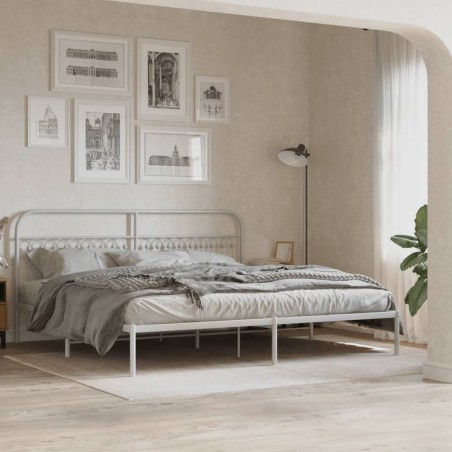 Cadre de lit métal sans matelas et tête de lit blanc 200x200 cm 