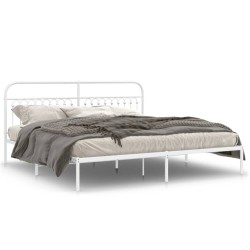 Cadre de lit métal sans matelas et tête de lit blanc 200x200 cm 