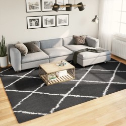 Tapis shaggy à poils longs moderne noir et crème 240x340 cm 