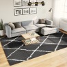 Tapis shaggy à poils longs moderne noir et crème 240x340 cm 