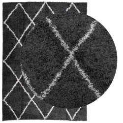 Tapis shaggy à poils longs moderne noir et crème 240x340 cm 