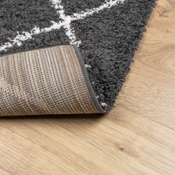 Tapis shaggy à poils longs moderne noir et crème 240x340 cm 