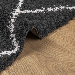 Tapis shaggy à poils longs moderne noir et crème 240x340 cm 