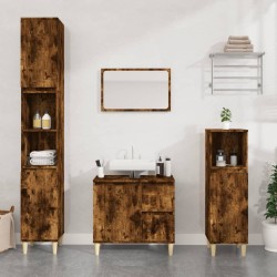 Armoire de bain chêne fumé 30x30x100 cm bois d'ingénierie 