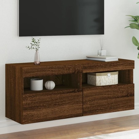 Meuble TV mural avec lumières LED chêne marron 100x30x40 cm 