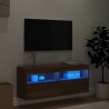 Meuble TV mural avec lumières LED chêne marron 100x30x40 cm 