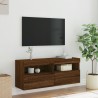 Meuble TV mural avec lumières LED chêne marron 100x30x40 cm 