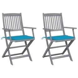 Chaises pliables d'extérieur lot de 2 et coussins Bois d'acacia 