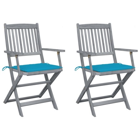 Chaises pliables d'extérieur lot de 2 et coussins Bois d'acacia 