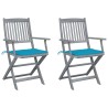 Chaises pliables d'extérieur lot de 2 et coussins Bois d'acacia 