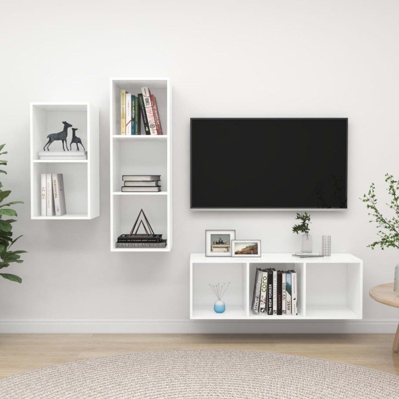 Ensemble de meuble TV 3 pcs Blanc Bois d'ingénierie Ensemble de meuble TV 3 pcs Blanc Bois d'ingénierie