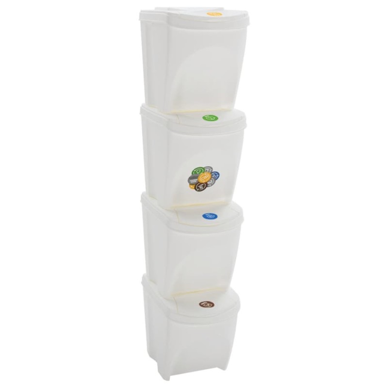 Poubelles à ordures empilables 4 pcs Blanc 100 L Polypropylène Poubelles à ordures empilables 4 pcs Blanc 100 L Polypropylène