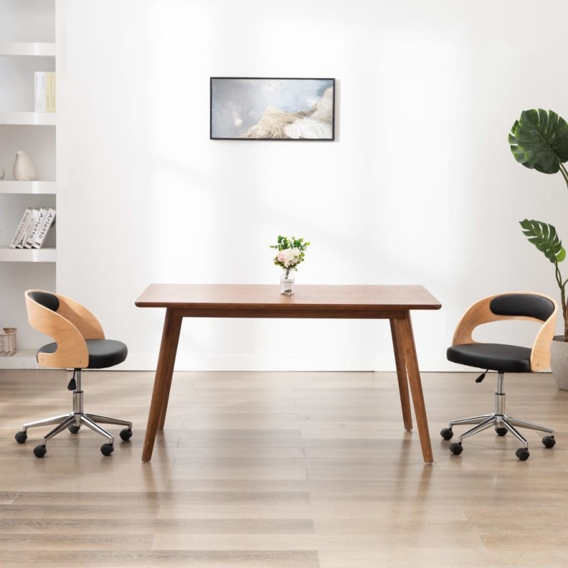 Chaise pivotante de bureau Noir Bois courbé et similicuir Chaise pivotante de bureau Noir Bois courbé et similicuir