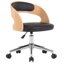 Chaise pivotante de bureau Noir Bois courbé et similicuir 