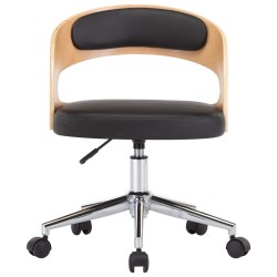 Chaise pivotante de bureau Noir Bois courbé et similicuir 