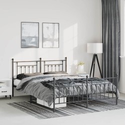 Cadre de lit métal sans matelas avec pied de lit noir 135x190cm 