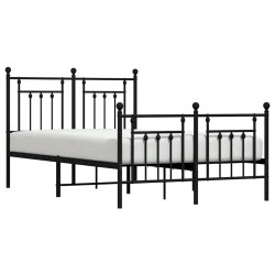 Cadre de lit métal sans matelas avec pied de lit noir 135x190cm 