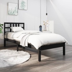 Cadre de lit sans matelas noir 100x200 cm bois massif 