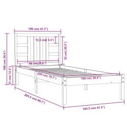 Cadre de lit sans matelas noir 100x200 cm bois massif 