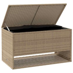 Coffre à coussins d'extérieur beige 100x55x55,5 cm polyrotin 