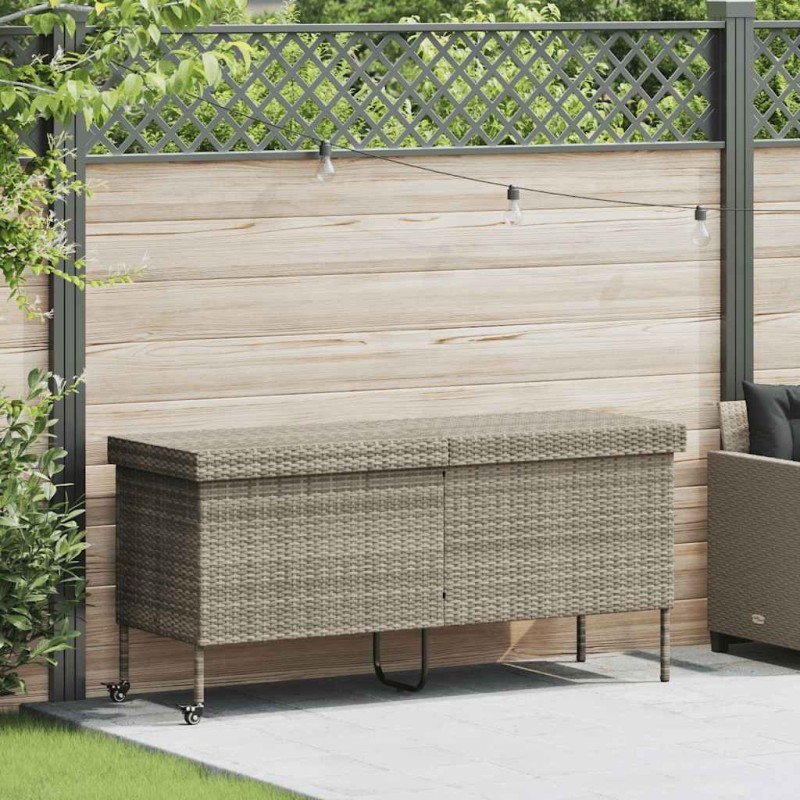 Boîte de rangement de jardin et roues gris clair résine tressée 