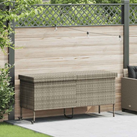 Boîte de rangement de jardin et roues gris clair résine tressée 