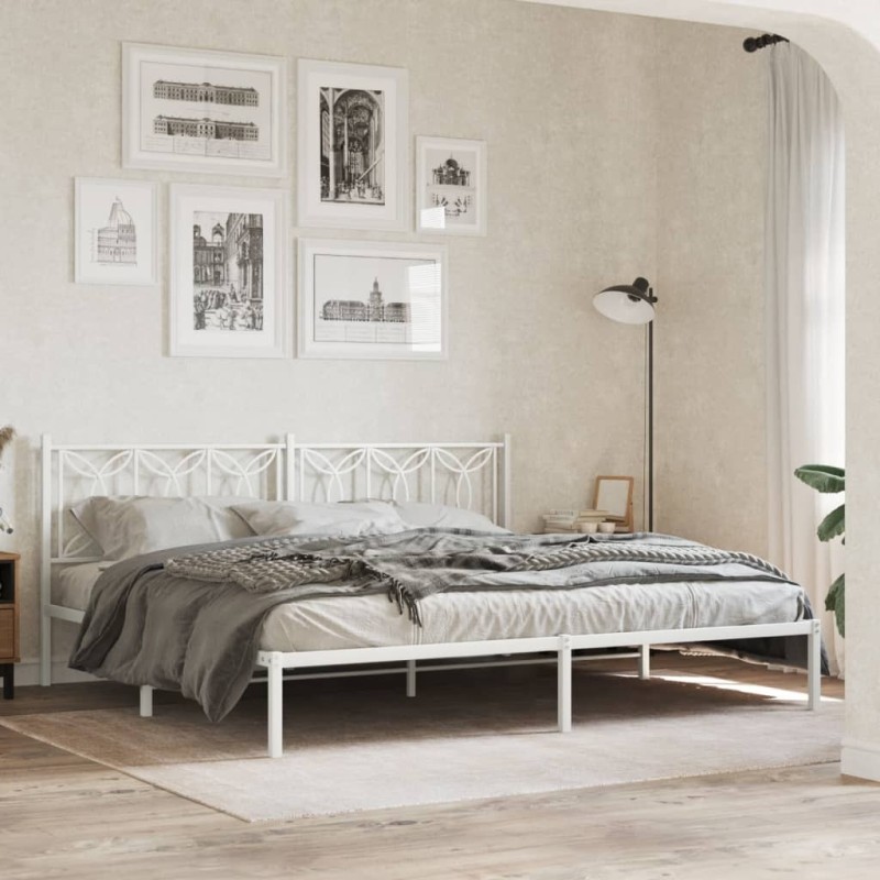 Cadre de lit métal sans matelas et tête de lit blanc 200x200 cm 