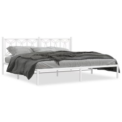 Cadre de lit métal sans matelas et tête de lit blanc 200x200 cm 
