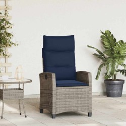 Chaise de jardin inclinable avec table d'appoint gris polyrotin 