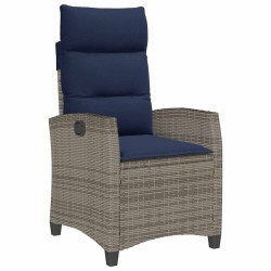 Chaise de jardin inclinable avec table d'appoint gris polyrotin 