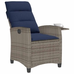 Chaise de jardin inclinable avec table d'appoint gris polyrotin 