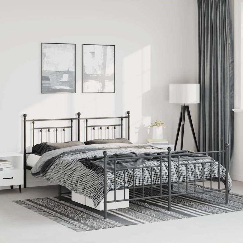 Cadre de lit métal sans matelas avec pied de lit noir 150x200cm 