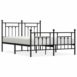 Cadre de lit métal sans matelas avec pied de lit noir 150x200cm 