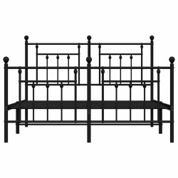 Cadre de lit métal sans matelas avec pied de lit noir 150x200cm 