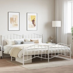 Cadre de lit métal sans matelas et pied de lit blanc 200x200 cm 