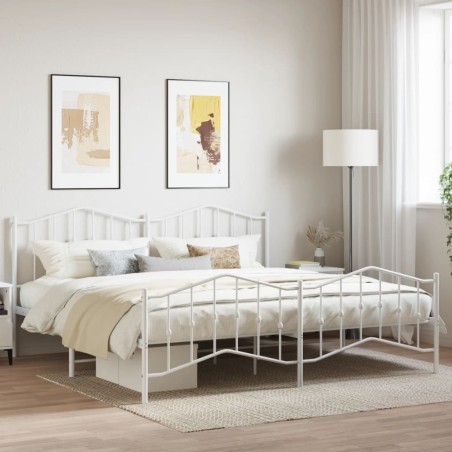 Cadre de lit métal sans matelas et pied de lit blanc 200x200 cm 