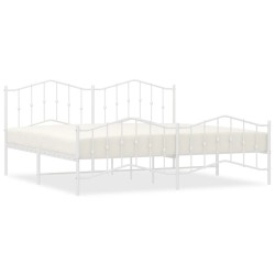 Cadre de lit métal sans matelas et pied de lit blanc 200x200 cm 