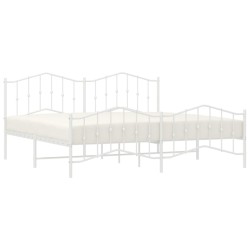 Cadre de lit métal sans matelas et pied de lit blanc 200x200 cm 