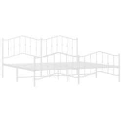 Cadre de lit métal sans matelas et pied de lit blanc 200x200 cm 
